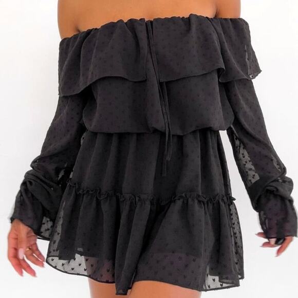 NWT $148 REVOLVE RUMORED senorita mini dress black M embroidered hearts - Picture 2 of 12